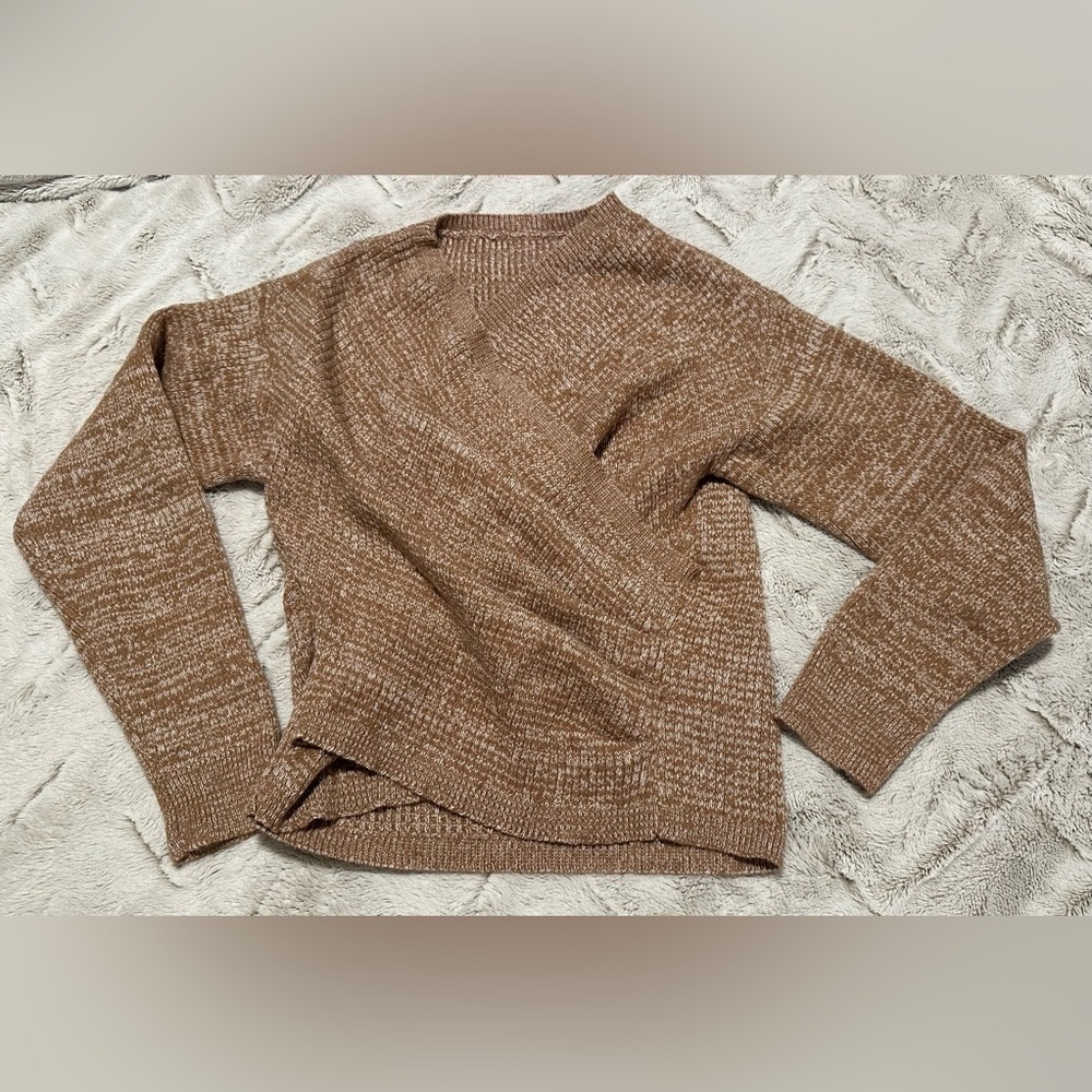 SHEIN Brown Knit Faux Wrap V Neck Chunky Sweater - Picture 1 of 7